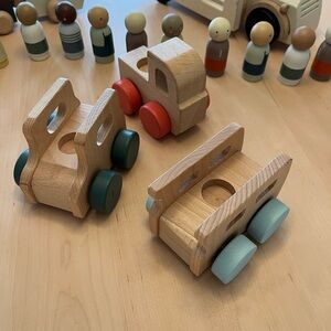 Hearth & Hand Wooden Toy Vehicles with Red, Green, and Blue Wheels